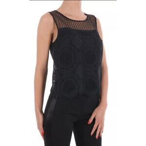 Diane Von Furstenberg Lila Spiral Lace Black Sleeveless Top Cropped M *$298